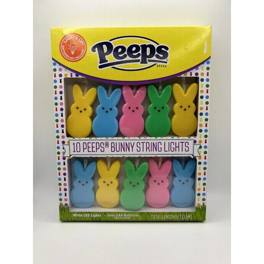 Peeps Bunny 10 LED Easter Candy String Lights Bunnies Fun Decor Battery Power